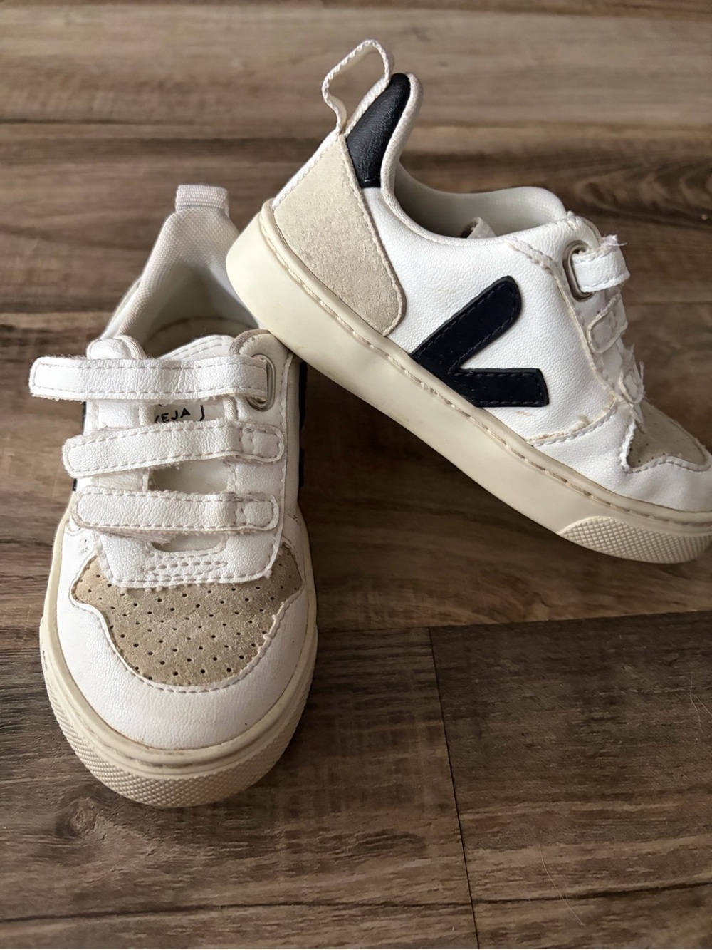 Veja Kids White Sneakers with Beige and Black Accents